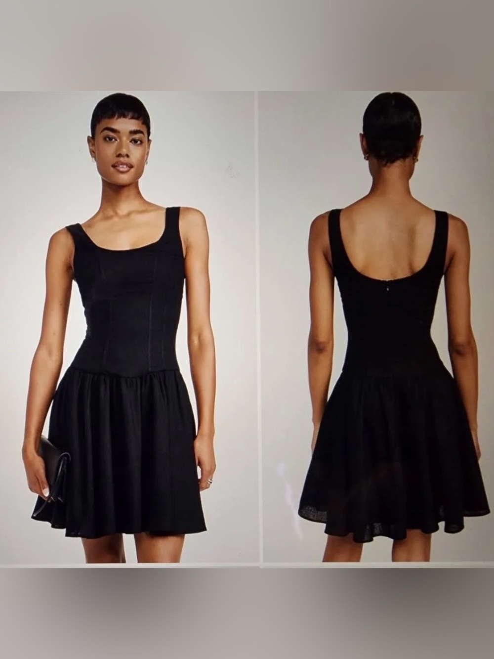 Wayf Black Linen Mini Dress Esmeralda A-Line Scoop Neck Sleeveless Party NWT Lg